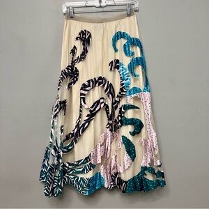 NWT Anthropologie Geisha Designs Colorful Waves Tulle Embroidered Maxi Skirt Med